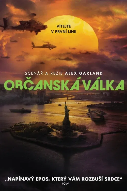 Co kdyby byla v Americe občanská válka? Tento snímek se pokouší vyobrazit potenciální budoucnost, kde jednou z nejmocnějších zemí světa zmítá vnitřní válečný konflikt. Na pozadí toho se skupinka novinářů vydává do Washingtonu udělat první rozhovor s prezidentem po čtrnácti měsících, než ho nepřátelská strana dozajista zabije.