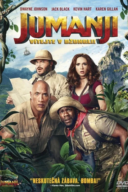 Jumanji: Vítejte v džungli. Když čtyři školáci objeví starou konzoli s videohrou, ocitají se náhle v tělech herních postav ve světě džungle Jumanji. Budou muset absolvovat životní dobrodružství plné zábavy, napětí a nebezpečí, protože pokud neuspějí, budou navěky uvězněni ve hře! Americká akční komedie (2017). Hrají J. Black, K. Gillan, K. Hart, D. Johnson, N. Jonas, V. Newcomb, B. Cannavale, M. Monroe, R. Darby a další. Režie J. Kasdan