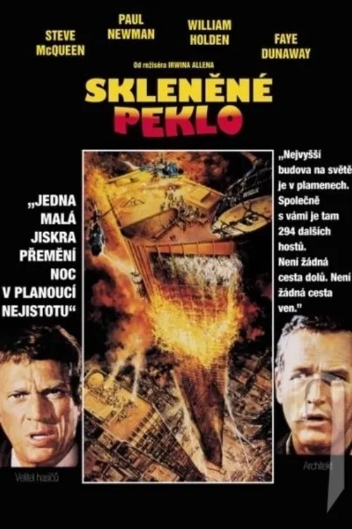 Skleněné peklo. Mrakodrap se postupně mění v planoucí pochodeň, situace je kritická. Steve McQueen a Paul Newman se pokusí o poslední  odvážný pokus. Podaří se jim včas odpálit rezervoár umístěný na střeše s téměř dvěma miliony galonů vody?   Americký film (1974). Dále hrají  W. Holden, F. Dunaway, F. Astaire, R. Chamberlain a další. Režie J. Guillermin a I. Allen